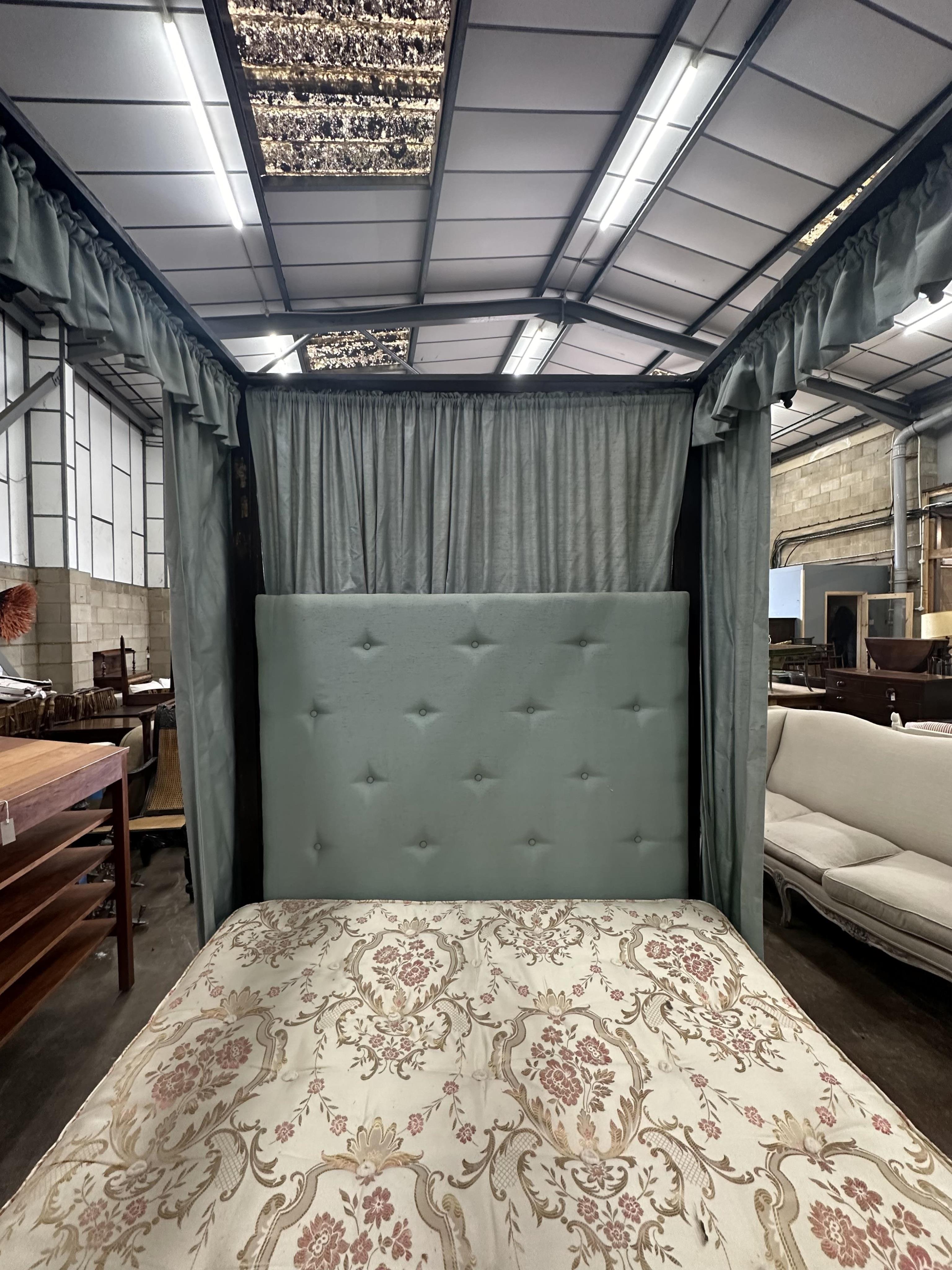 A George III and later mahogany four poster bed, width 140cm, length 200cm, height 232cm. Condition - fair